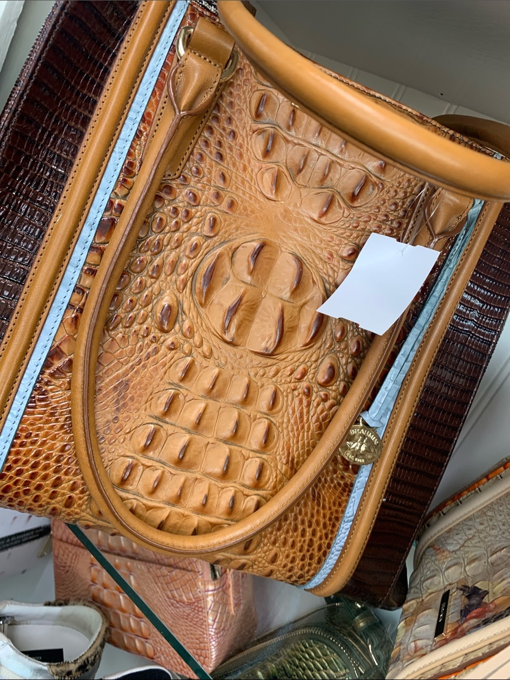 Brahmin Tan and Dark Brown Croc-Embossed Leather Tote with Gold Charm - Picture 7 of 7